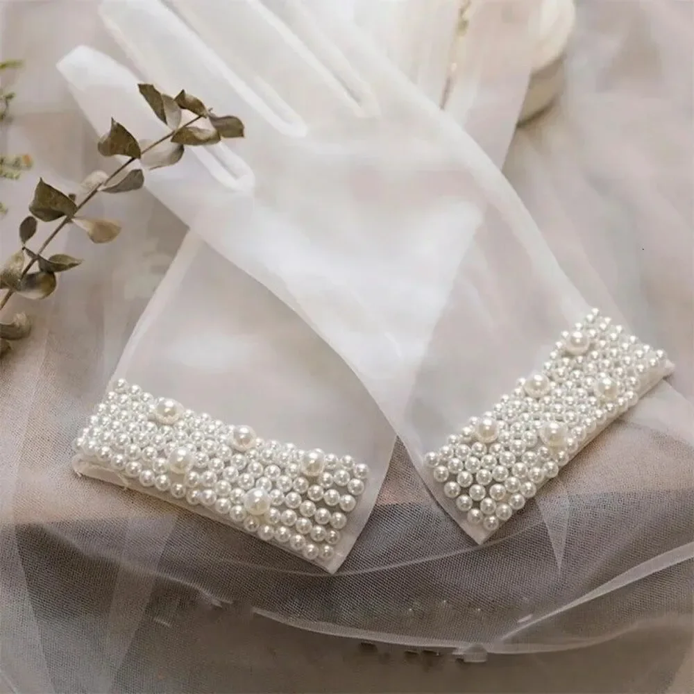 Ladies Sheer Short Finger Gloves Elegant Mesh Gloves for Bridal Party Wedding US